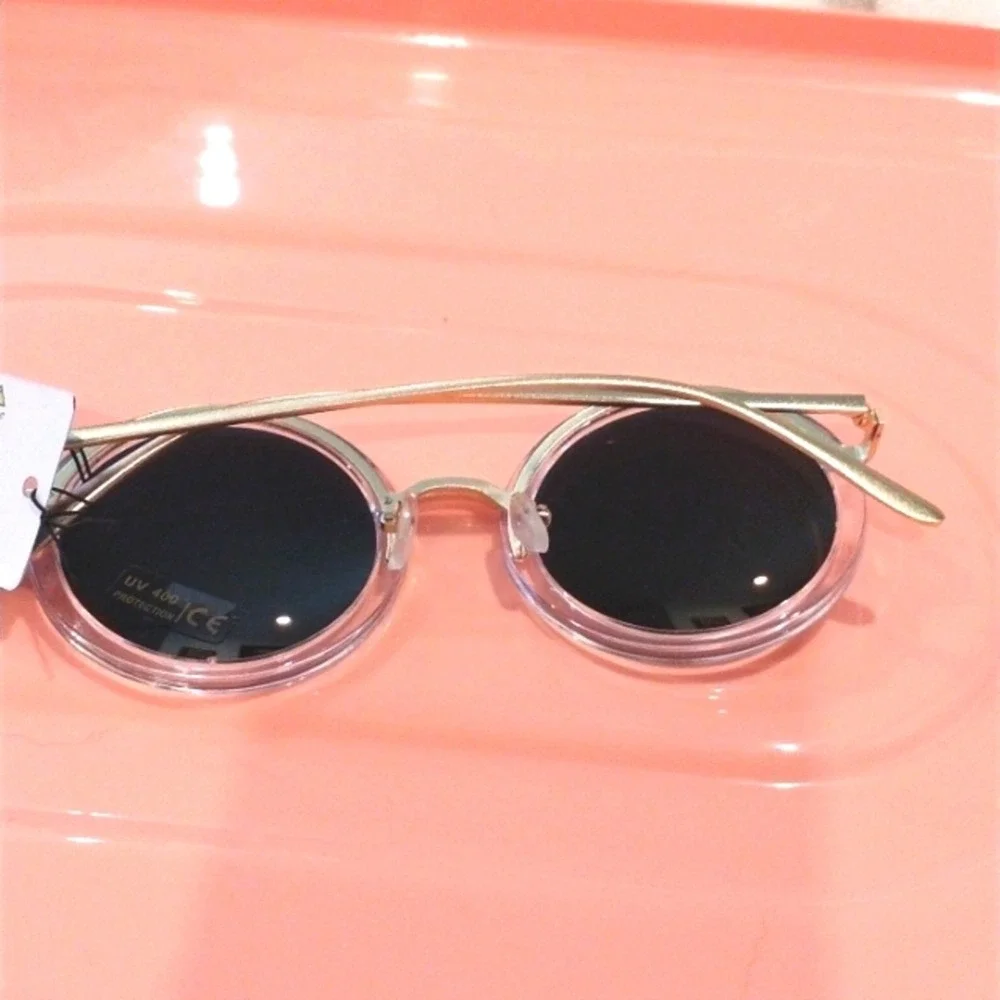 Round Rainbow MIRROR Sunglasses Clear Frames GLAM Fairygoth Hippie Festival City